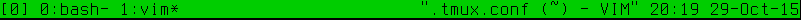 tmux-Debian default status line - very green.