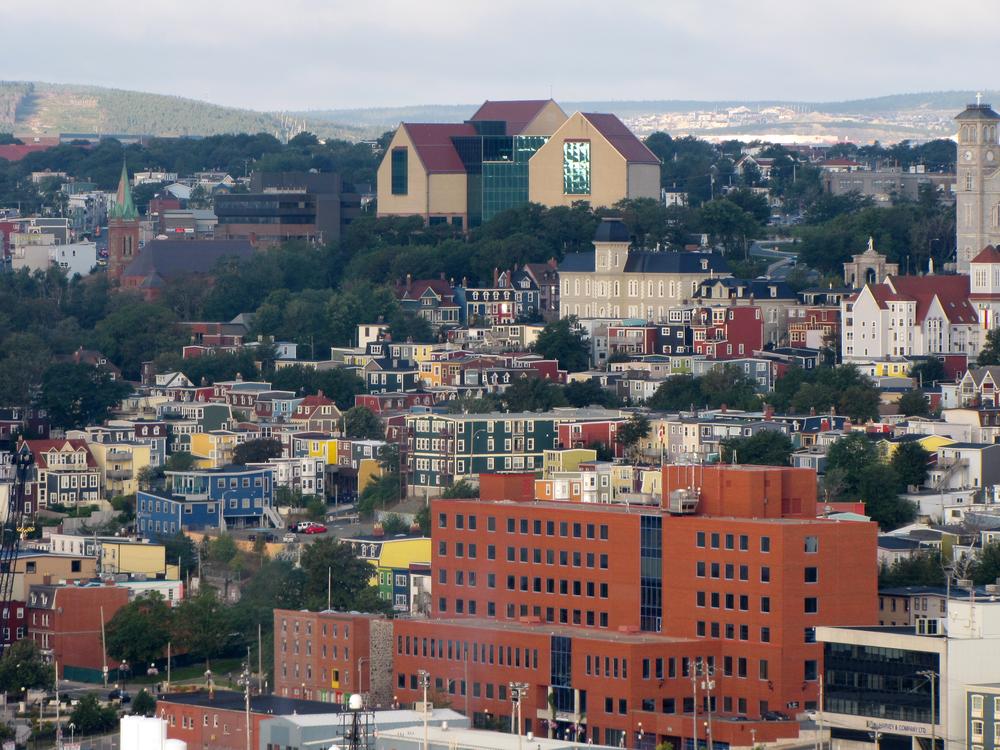 The multi-coloured clapboard houses of St. John's seen from Signal Hill