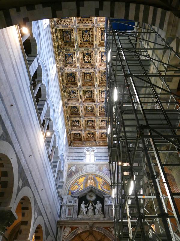 The interior of the Duomo (Cathedral) in Pisa, with scaffolding.