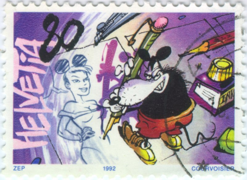 Swiss stamp with mouse comic