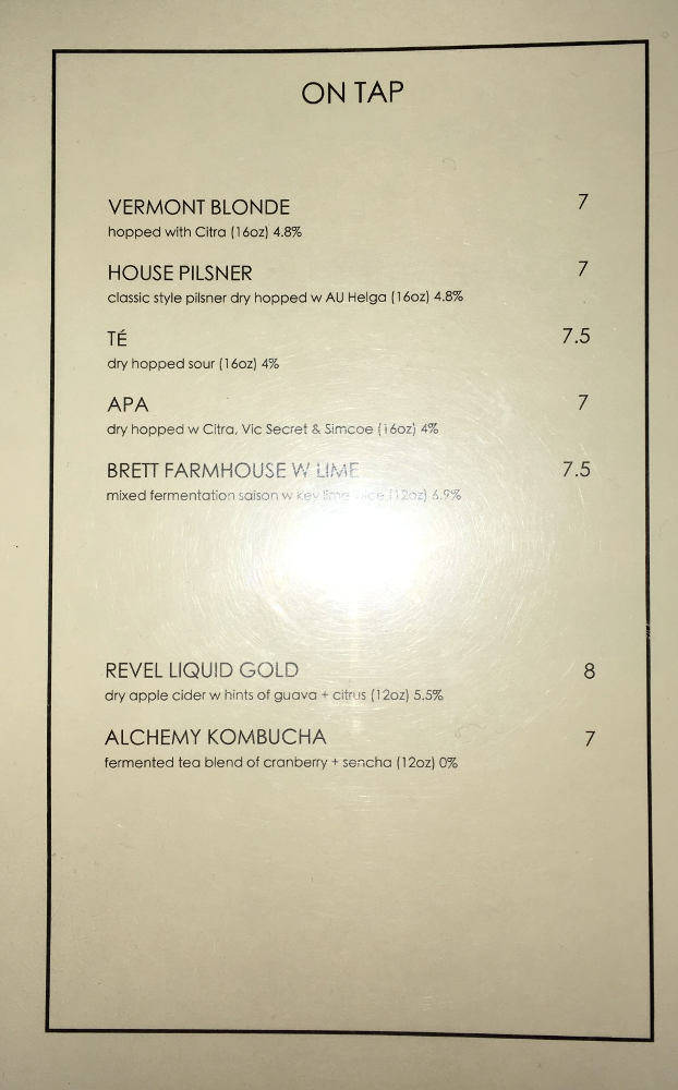 A listing of beers available at Burdock