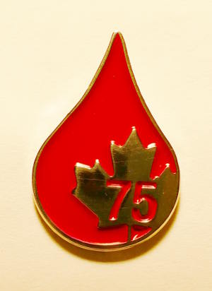 pin indicating 75 blood donations