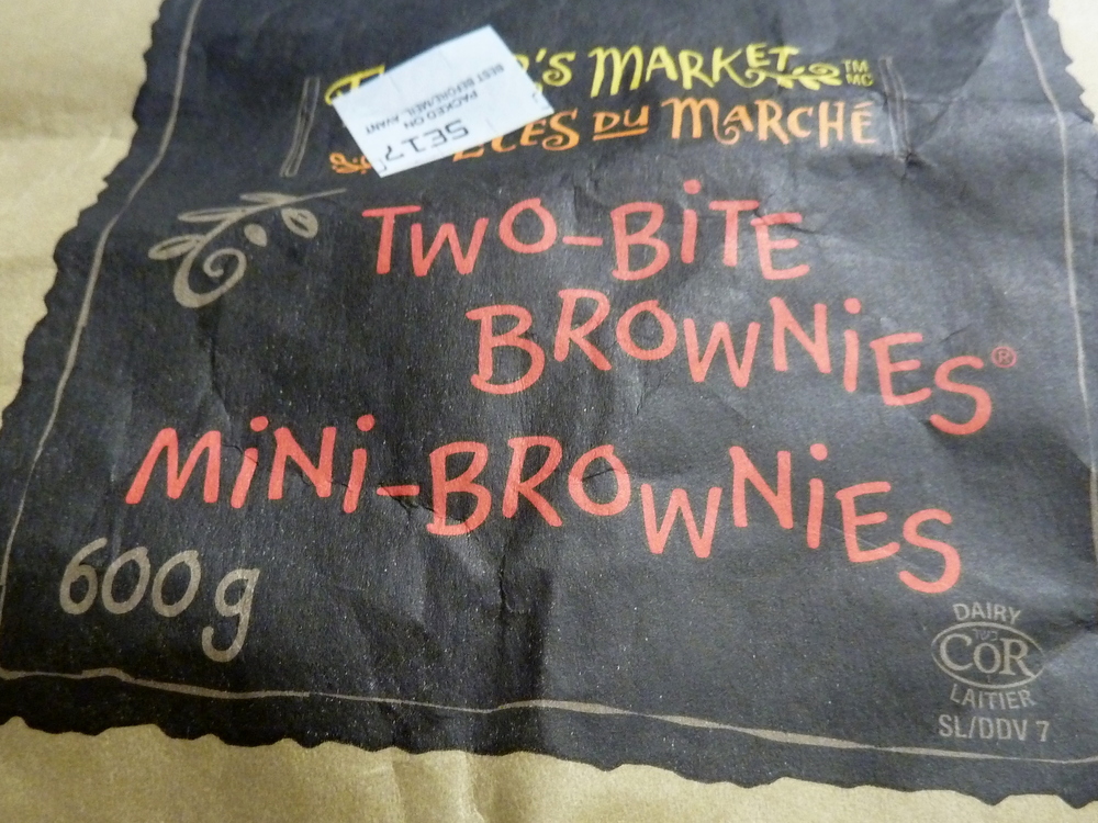 the front label of the Two Bite Brownies bag