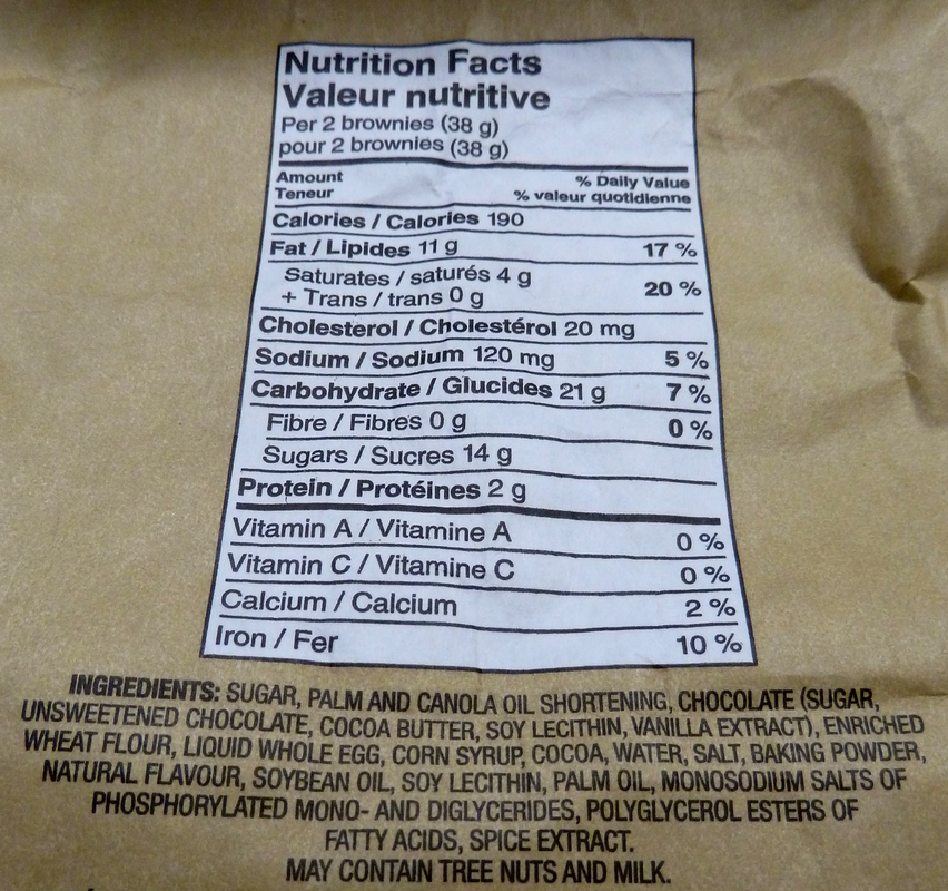 The caloric information and ingredients of the Two Bite Brownies