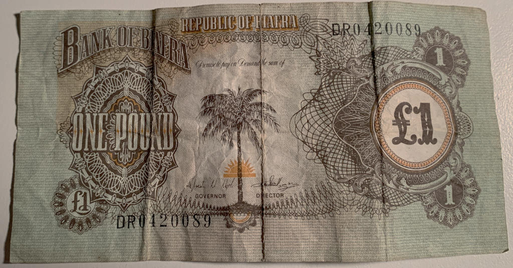 well folded one pound note from the Bank of Biafra
