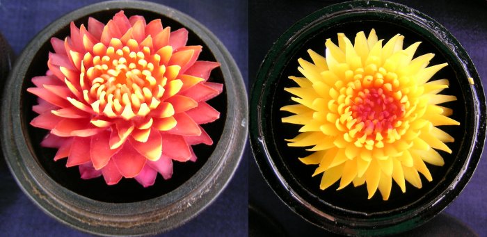 Orange and yellow soap flowers.