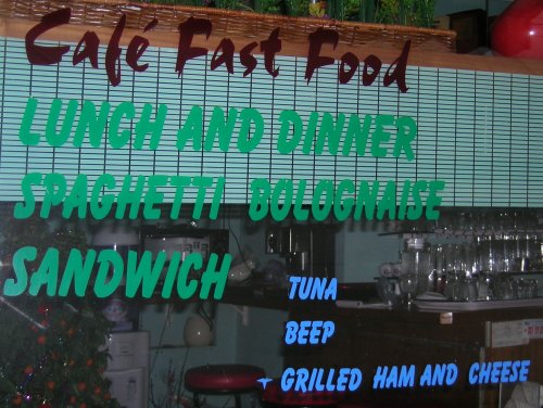A Hanoi restaurant advertising "Tuna" and "Beep" (sic).