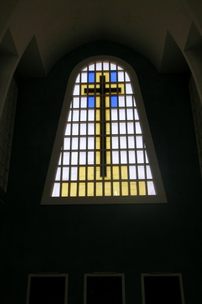 Simple stained glass at Hue's Notre Dame Cathedral