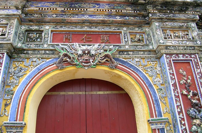 Entrance gate to the Hue Imperial Enclosure decorated with ceramics