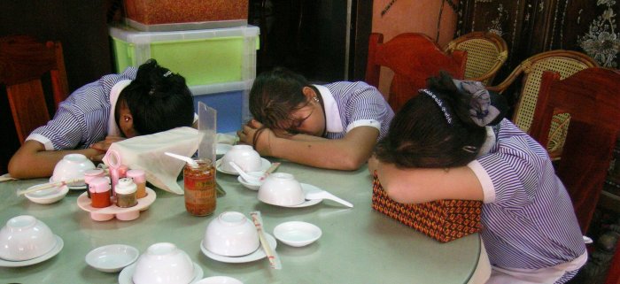 Three waitresses take a rest