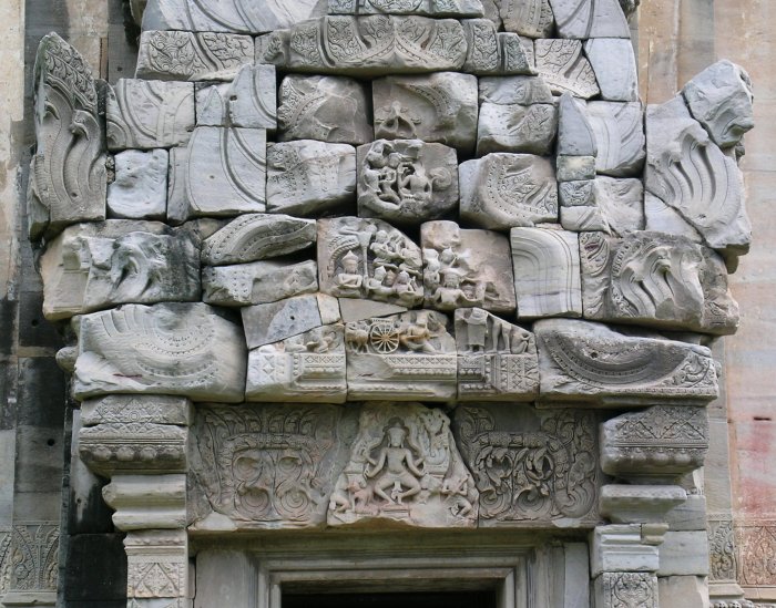 Jigsaw stone blocks over an Angkor-era door