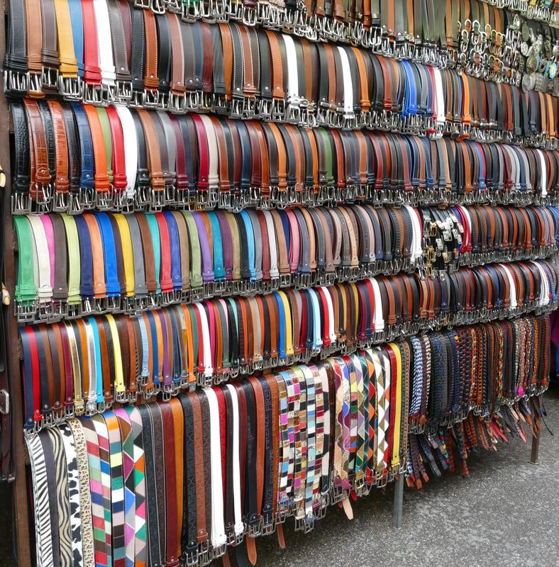 Belts (and more belts) for sale near the central market.